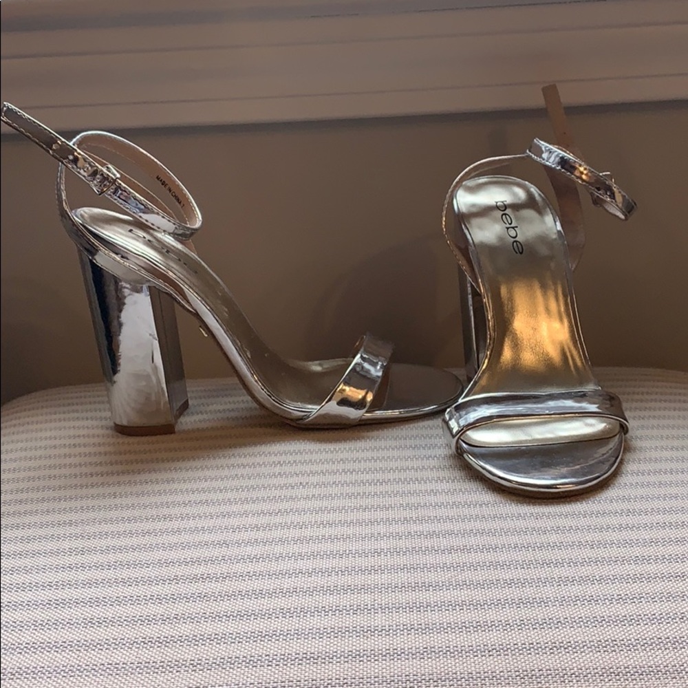 BEBE Heels— Metallic Silver